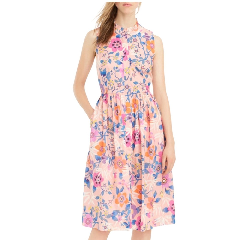 J. Crew Liberty Pavilion Floral Ruffle Cottagecore Button Front Dress XS Midi